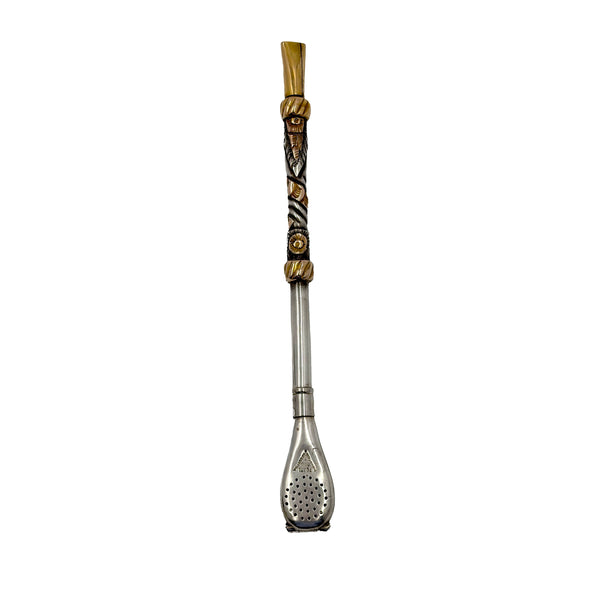 Argentinian Silver and 18K Gold Inlaid Mate Cup with Straw