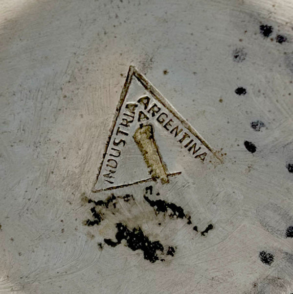 Argentinian Silver and 18K Gold Inlaid Mate Cup with Straw