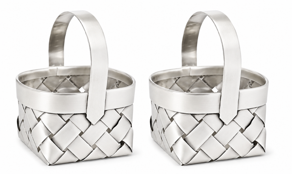 Pair of Cartier Sterling Silver Woven Baskets
