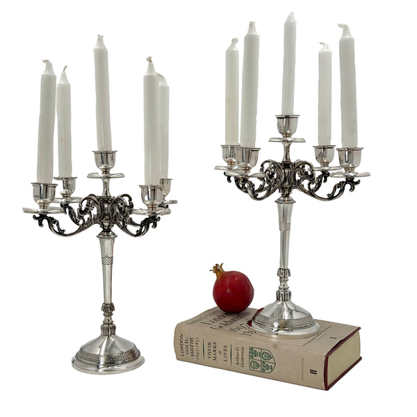 Pair of Italian Silver 5-Light Candelabra