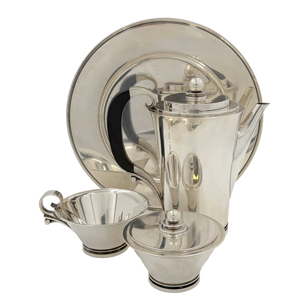 Georg Jensen by Nielsen Sterling Silver 4-Piece Coffee Set Pyramid Pattern #600