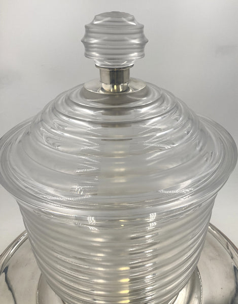 Wilhelm von Eiff Glass Punch Bowl/ Wine Cooler on Silver Wooden Mount in Art Deco Style