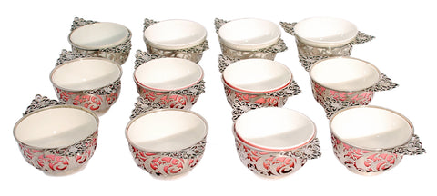 Set of 12 English Sterling Silver Dessert Bowls from 1910s