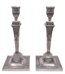 Pair of English Sterling Silver Repousse Candlesticks