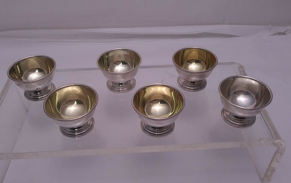 Six Small Tiffany & Co. Salt Cellars in Sterling Silver with Gold Wash