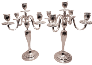 Pair of 5-Light Continental Silver Candelabra in Art Moderne Style