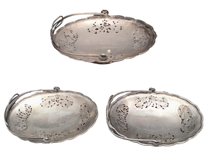 Set of 3 Chinese Silver Centerpiece Bowls With Floral Piercing by Nanking
