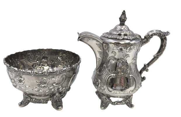 American Coin Silver Tea Pot and Bowl by W. Gale