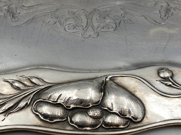 Polish Continental Silver Tray Platter in Art Nouveau Style