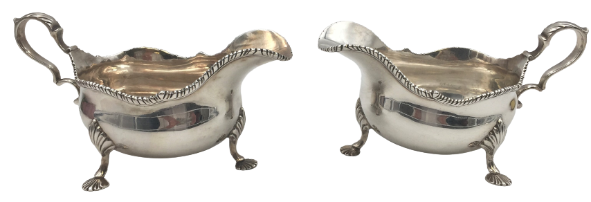 English Sterling Silver Pair of Gravy Sauce Boats from 1902