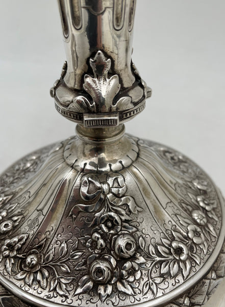 Pair of Continental Chased Silver Candlesticks from 19th Century with Rams' Heads
