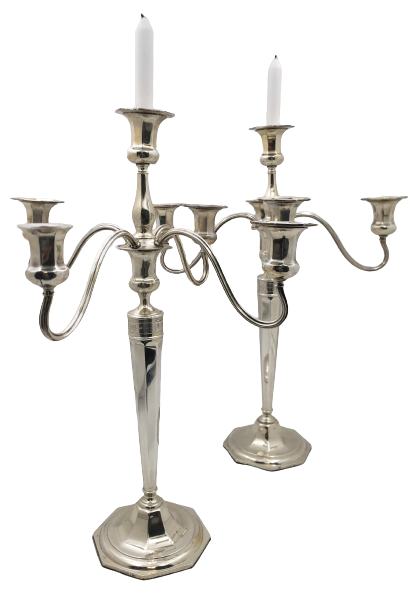 Reed & Barton Pair of Sterling Silver 1907 5-Light Candelabra in Hepplewhite Pattern Art Deco Style