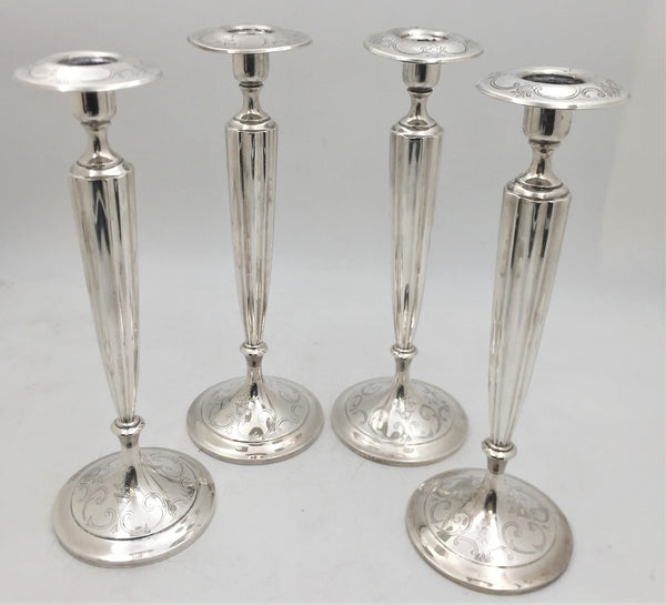 Shreve & Co. Sterling Silver Set of 4 Candlesticks with Floral Motifs
