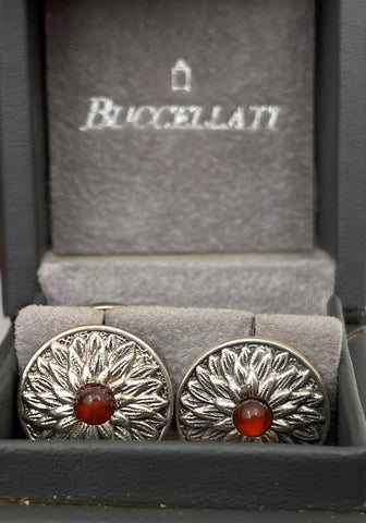 Buccellati Italian Pair of Sterling Silver Cufflinks with Sunflower Motif