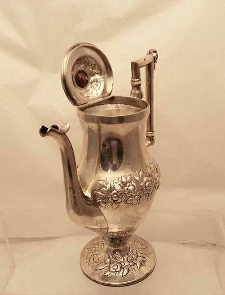 Kirk Antique Coin Silver Coffee / Tea Pot in Repousse Pattern