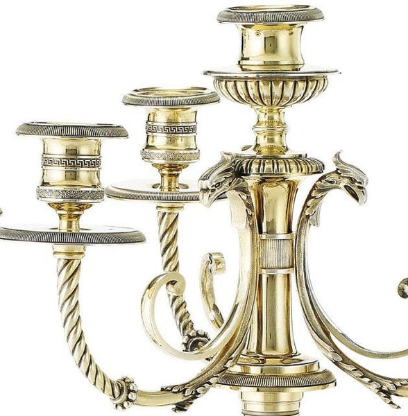 Pair of French Empire Style Gilt Silver-Plate Four-Light Candelabra